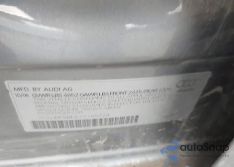 2007 Audi A4 2.0T z USA, uszkodzony, nr VIN WAUBF98E67A105428